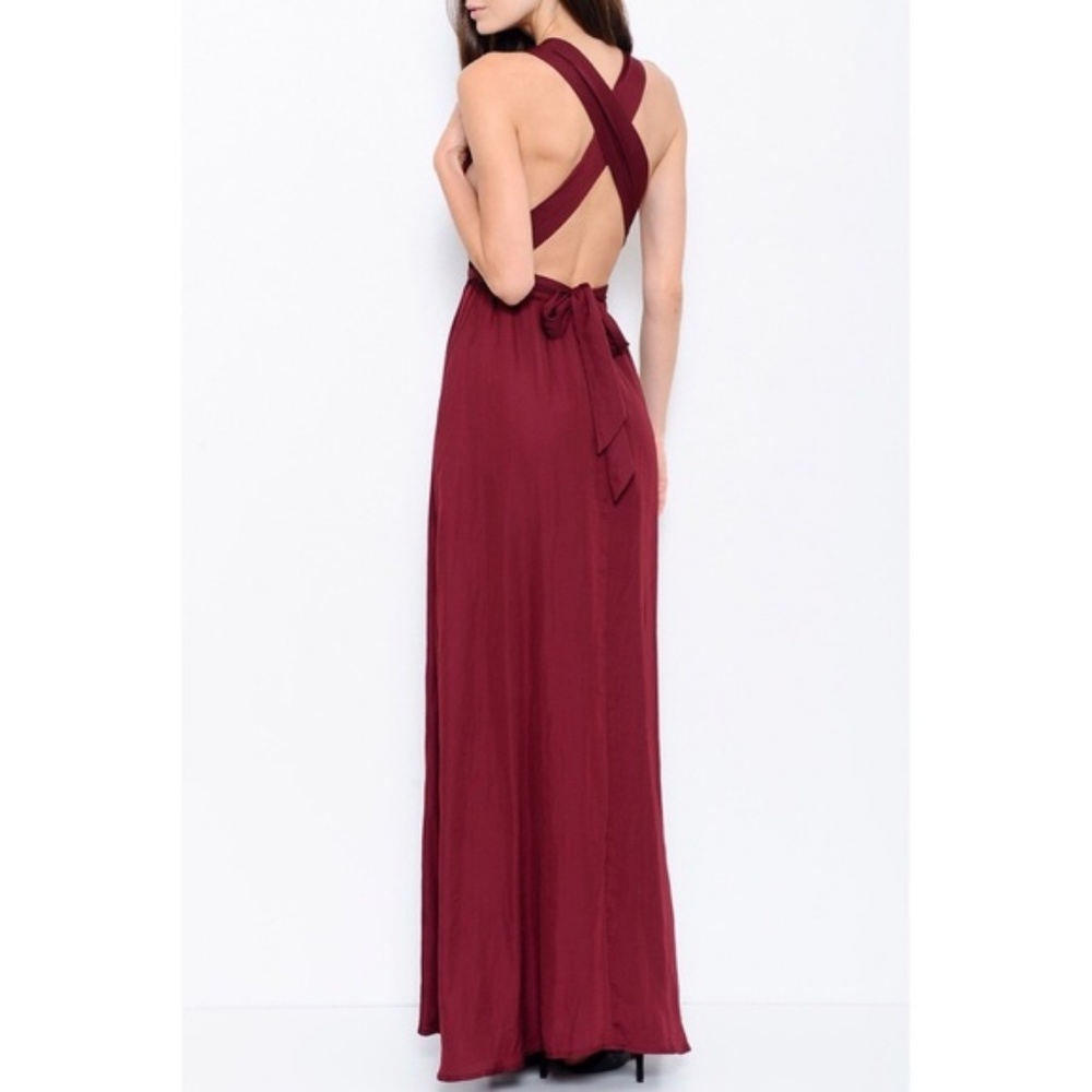 Wine Red Sexy Floor Length Halter Evening Gown - Picture 3 of 3
